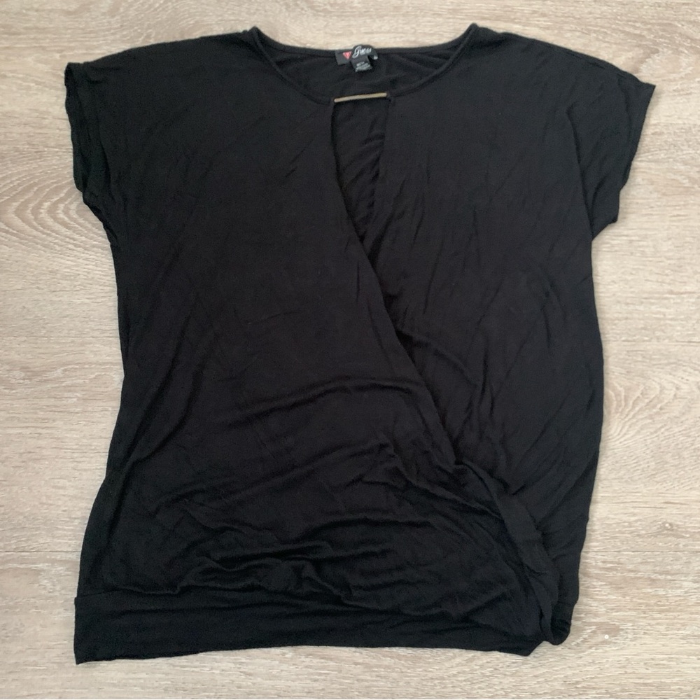 Guess Black Faux Wrap Top Size M